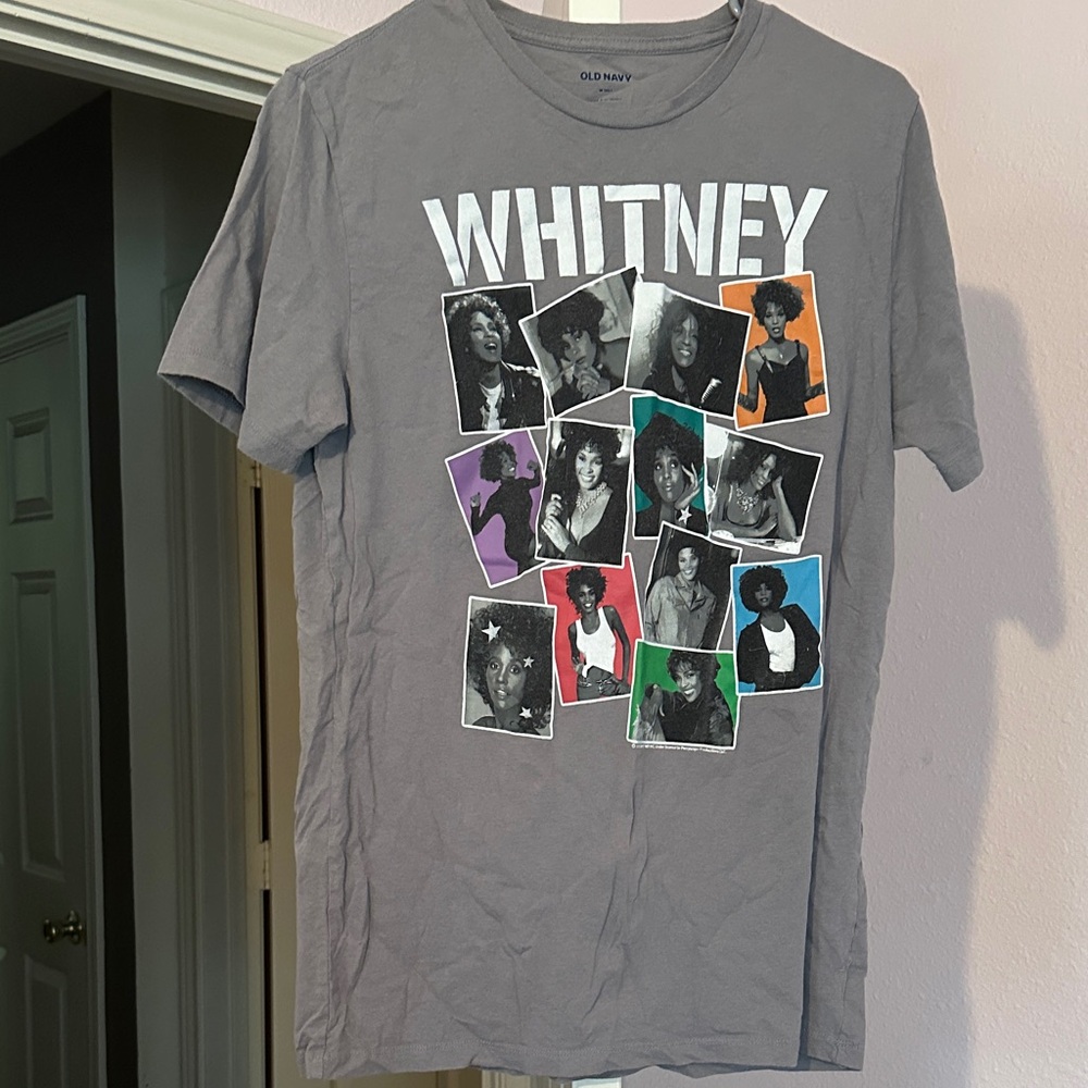 Whitney Houston Gray Graphic Tee with Multicolor Design